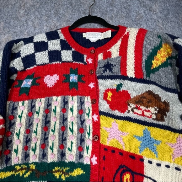 Vtg Eagles Eye Patriotic Americana Hand Knit Novelty Button Up Cardigan - Sz M - Picture 4 of 16